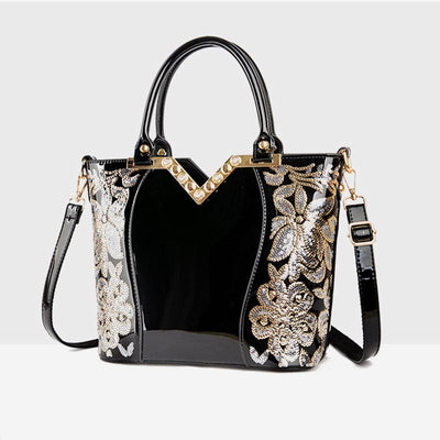 Tote Bag For Women Embroidered Sequin Diamond Patent Leather Handbag