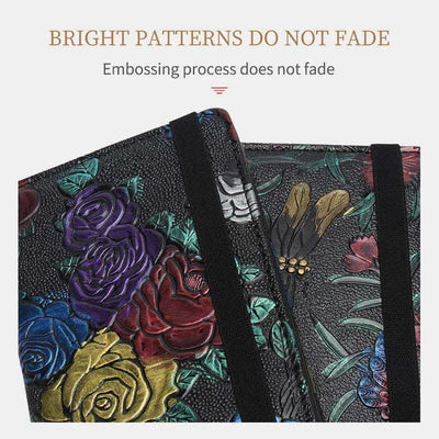 RFID Blocking Passport Vaccine Card Holder Retro Floral Leather Wallet