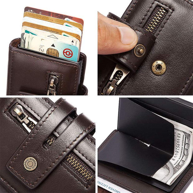 Genuine Leather Mens RFID Blocking Wallet Quick Access Card Holder