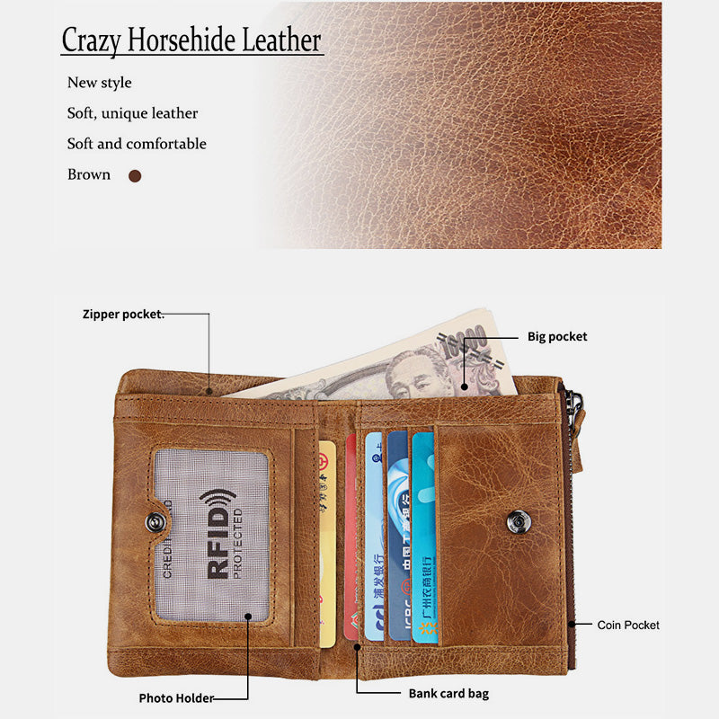 RFID Crazy Horse Leather Wallet