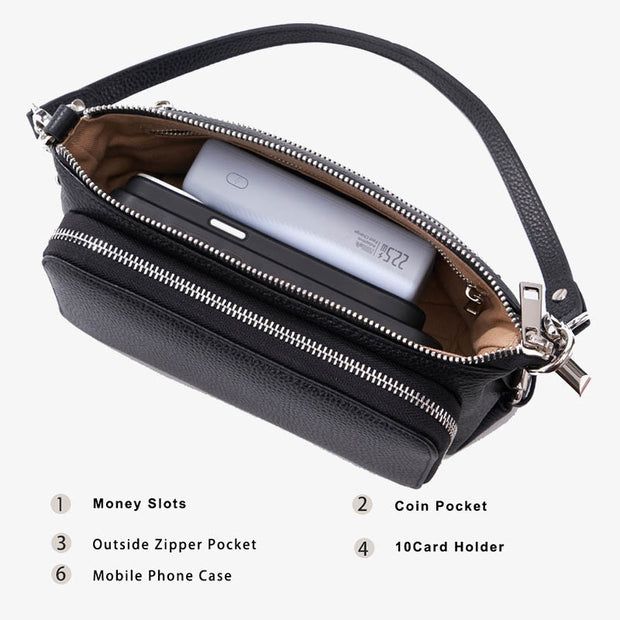 Double Compartment Underarm Phone Bag For Dating Crossbody Leather Purse