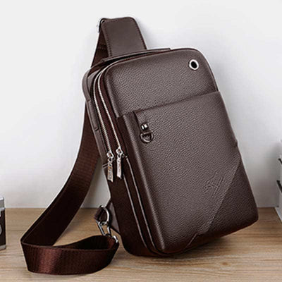 Men's Leather Sling Backpack Chest Crossbody Shoulder Bag for Travel Hiking