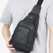 Genuine Leather Sling Bag Crossbody Backpack for Men Hiking Travel Daypack