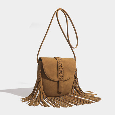 Suede Leather Crossbody Bag Darkgoldenrod Tassel Purse For Women