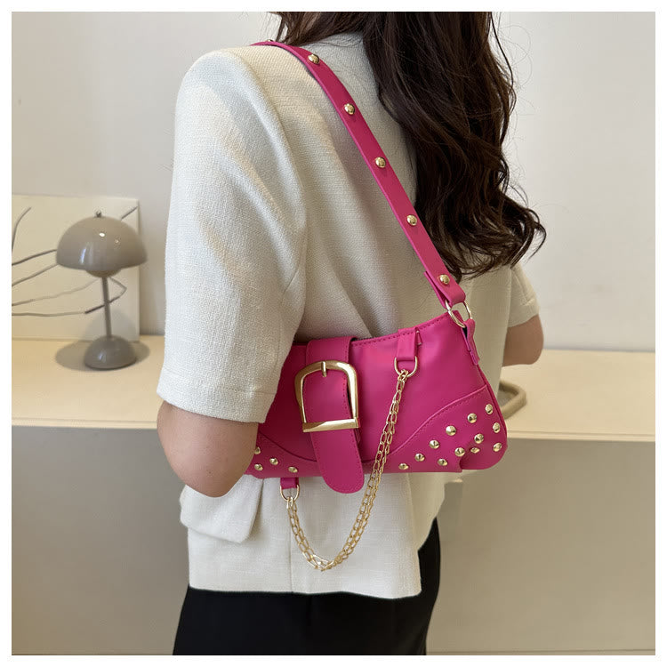 Shoulder Bag For Women Rivet Punk Solid Color Party Bag