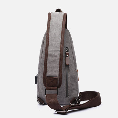 Canvas Sling Bag Crossbody Backpack Casual Rucksack with USB Charging Port