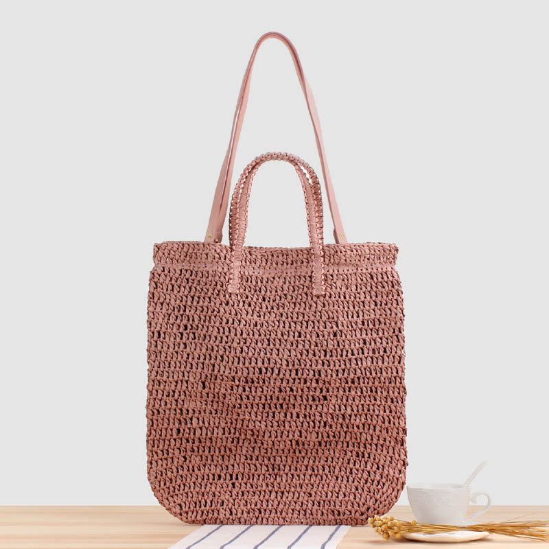 Tote Bag For Women Hollow Out Portable Straw Beach Bag