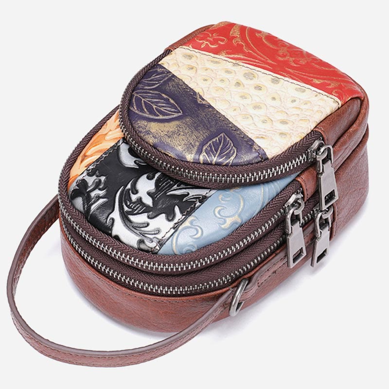 Phone Bag For Women Color Random Stitching Leather Crossbody Bag