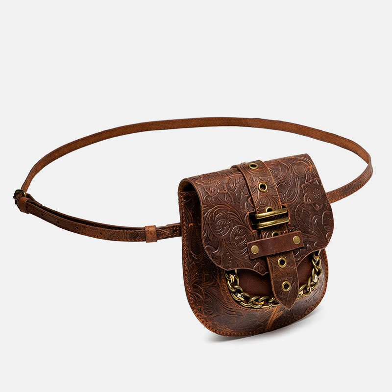 Retro Shoulder Bag For Women Steampunk Embossed Crossbody Chain Bag