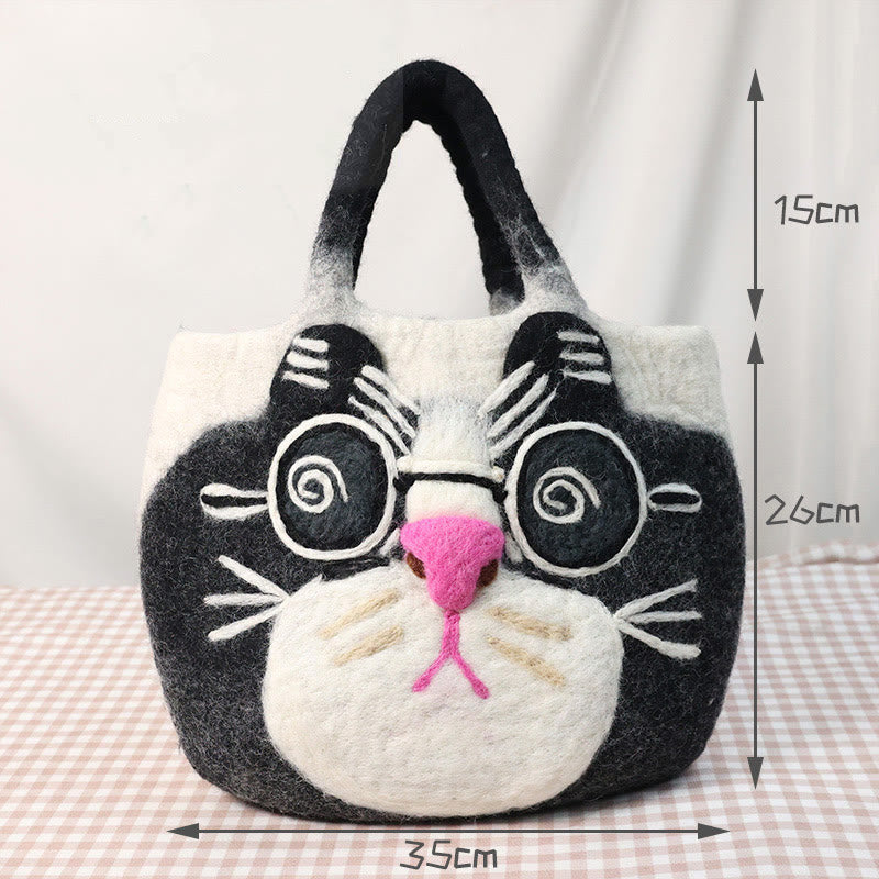 Handmade Funny Cat Wool Felt Handbag Cute Tote Hobo Bags