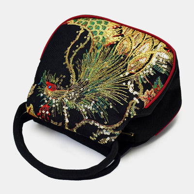 Ethnic Embroidered Sequined Canvas Phoenix Handbag