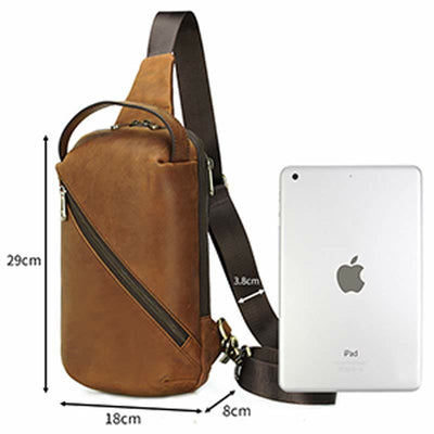 Men's Leather Crossbody Sling Bag Outdoor Travel Chest Bag Shoulder Daypack