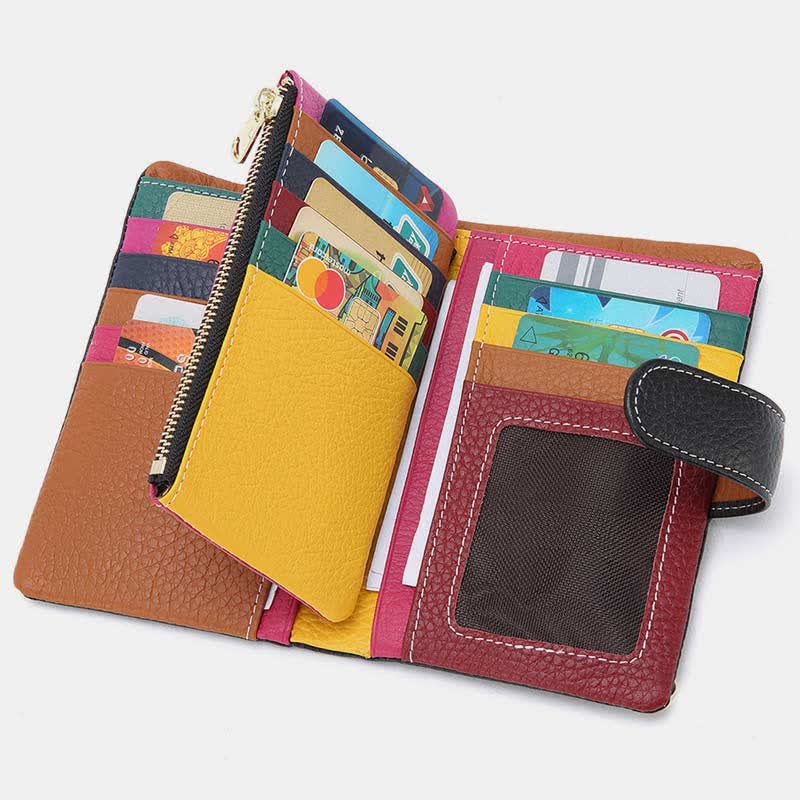 Multi-Slot Real Leather Wallet for Women RFID Blocking Bifold Compact Wallet