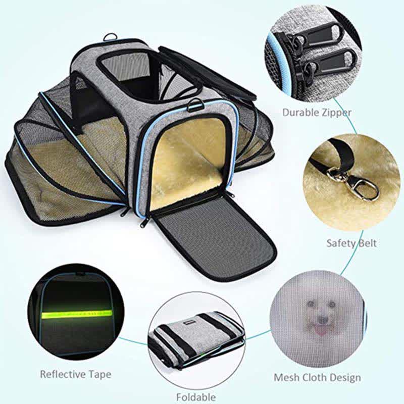 Expandable Pet Carrier Portable Soft-Sided Pet Travel Bag with Ventilated Design