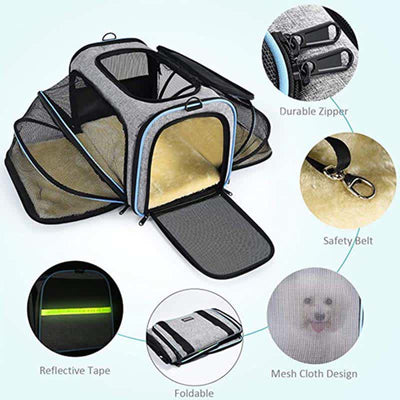 Expandable Pet Carrier Portable Soft-Sided Pet Travel Bag with Ventilated Design