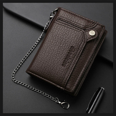 Antitheft Chain Wallet For Men Retro Leather Money Clip