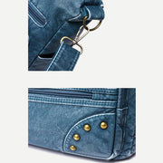 Denim Color Tote Handbags Big Capacity Faux Leather Shoulder Purse