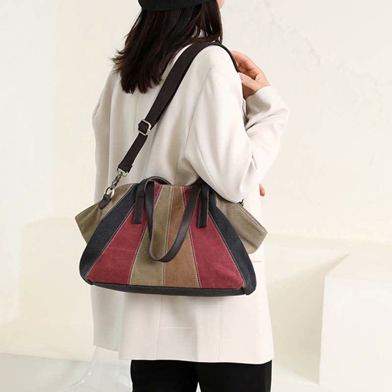 Women Ladies Colorblock Hobo Handbag Canvas Daily Purse Shoulder Tote