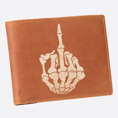 Skull One Finger Salute Engrave Wallet For Men RFID Purse