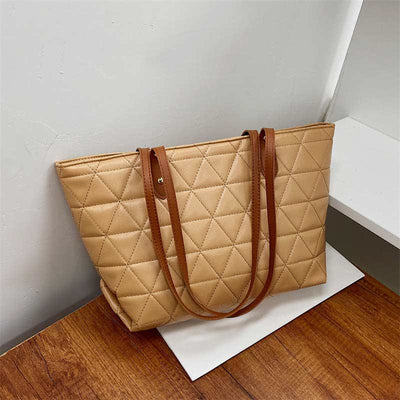 Large Capacity Tote Bags Quilted Leather Shoulder Bag Ladies Handbag