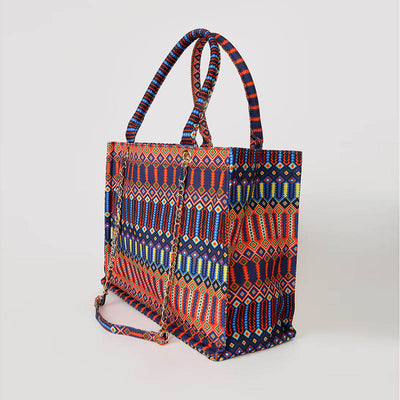 Large Capacity Tote Bag For Women Spliced Geometric Bohemian Handbag