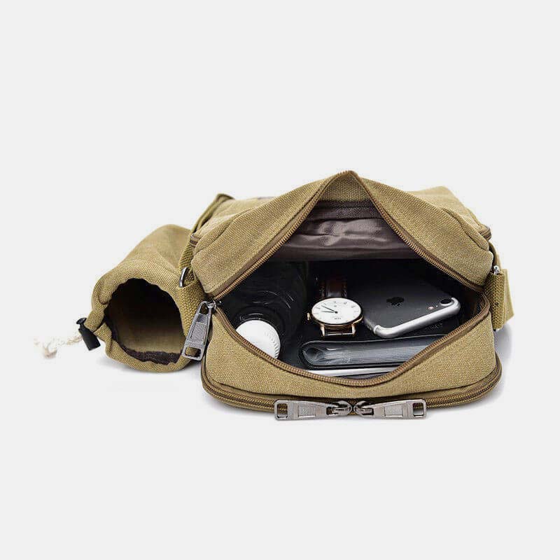 Vintage Canvas Crossbody Bag for Men Multifunctional Daypack Shoulder Bag