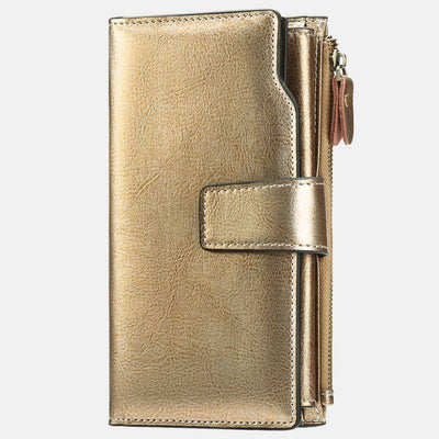 RFID Blocking Long Wallet Oil Wax Leather Phone Purse with Zipper Pocket