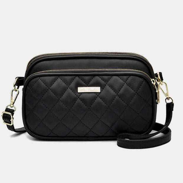 Triple Zip Crossbody Bag Quilted Leather Shoulder Purse for Women