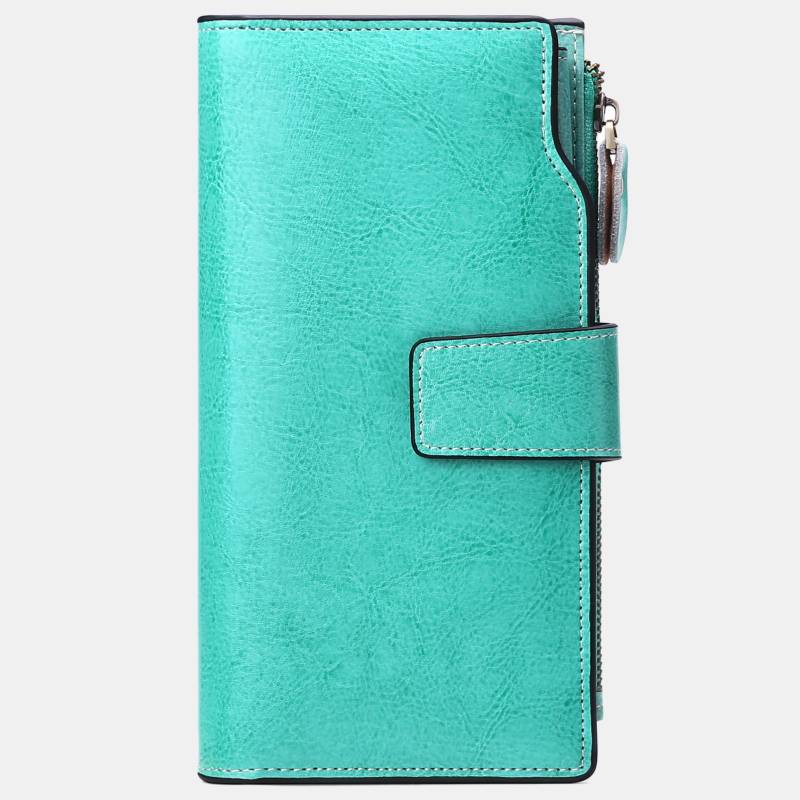 RFID Blocking Long Wallet Oil Wax Leather Phone Purse with Zipper Pocket