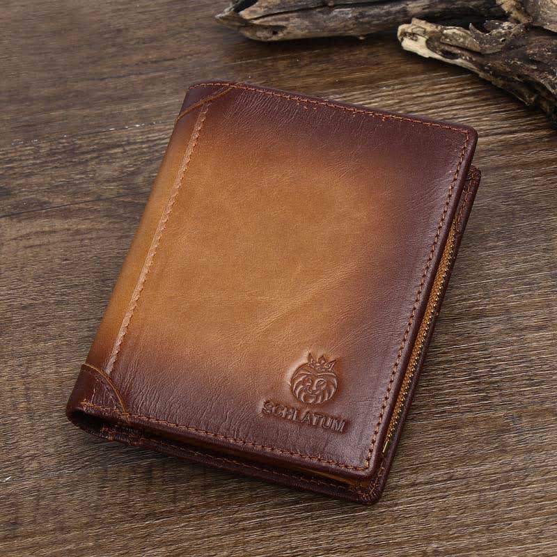 Men's Leather Bifold Wallet with 2 ID Windows Anti-theft RFID Blocking