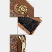 RFID Multi-Slot Genuine Leather Vintage Printing Short Wallet Card Holder