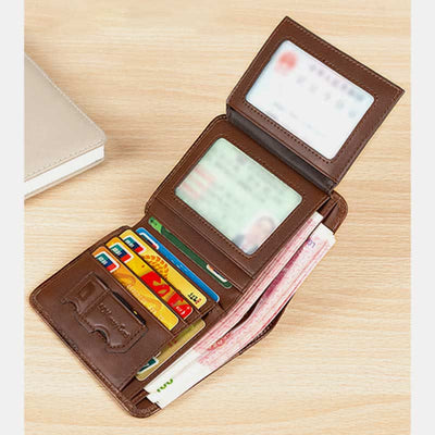 RFID Blocking Cowhide Leather Wallet Retro Roomy Front Pocket Wallet