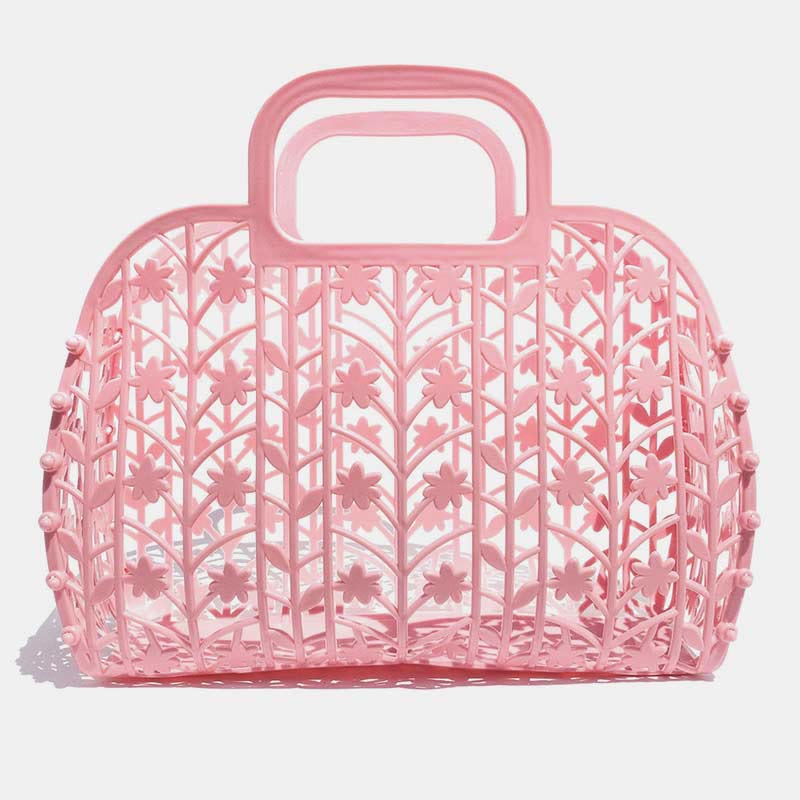 Handbag for Bathroom Pink Collapsible Plastic Storage Bath Basket