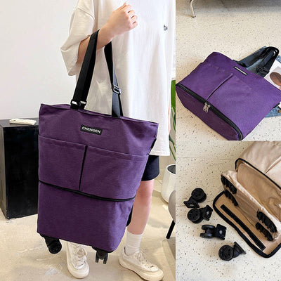 Supermarket Rolling Tote Detachable Foldable Wheels Shoulder Purse For Women