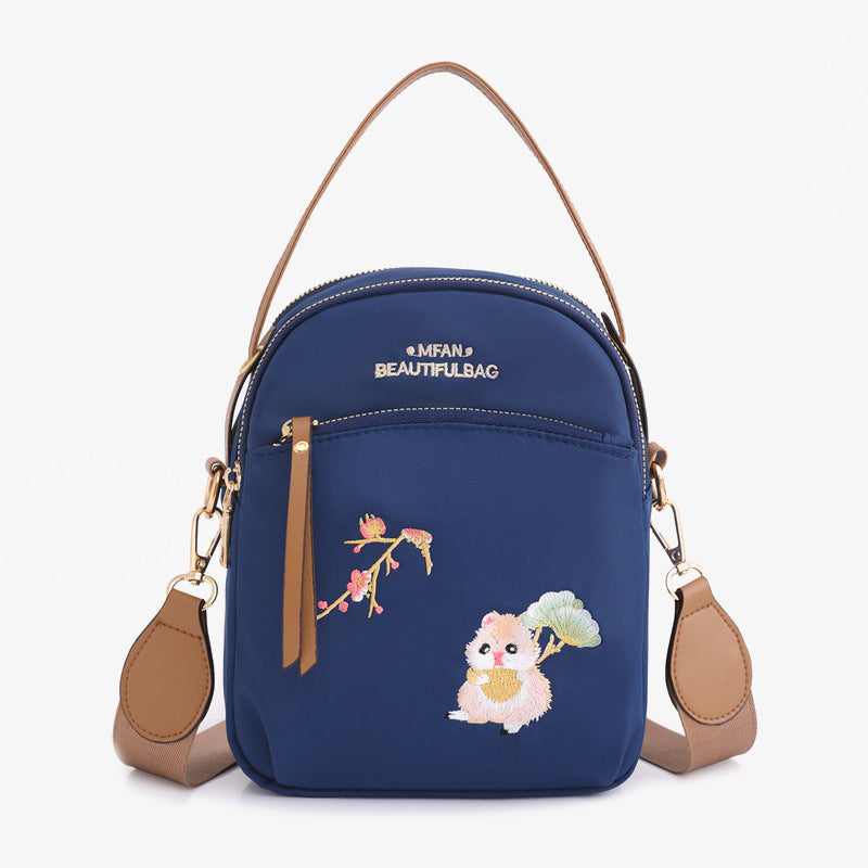 Squirrel Embroidery Oxford Phone Bag For Women Lightweight Crossbody Bag