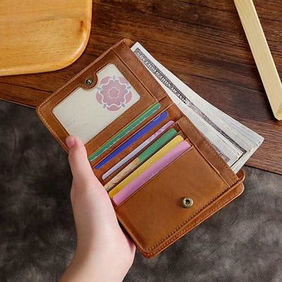 Men Bifold Wallet Real Leather RFID Blocking Short Wallet Coin Purse