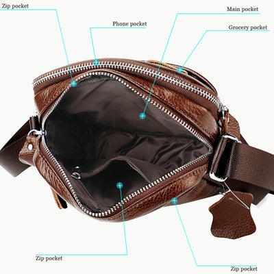 Crossbody Man Purse Minimalist Genuine Leather Single Shoulder Bag