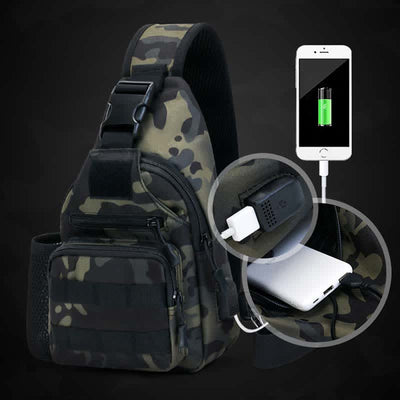 Tactical Military Lightweight Sling Bag Multi-Pocket Crossbody Pack with USB Charging Port