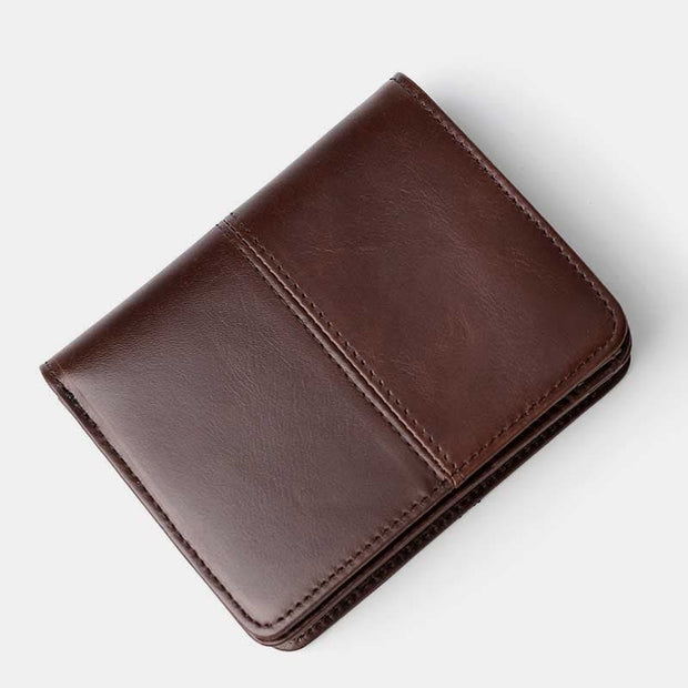 Men Bifold Wallet Real Leather RFID Blocking Short Wallet Coin Purse