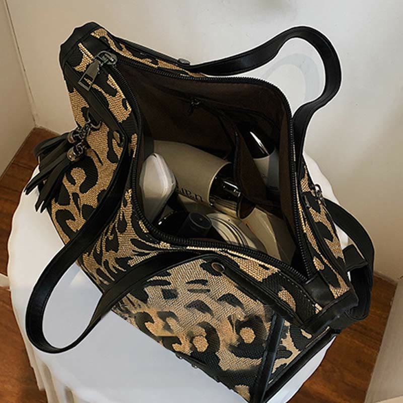 Leopard Print Tote For Women Commuter Rivet Durable Crossbody Bag