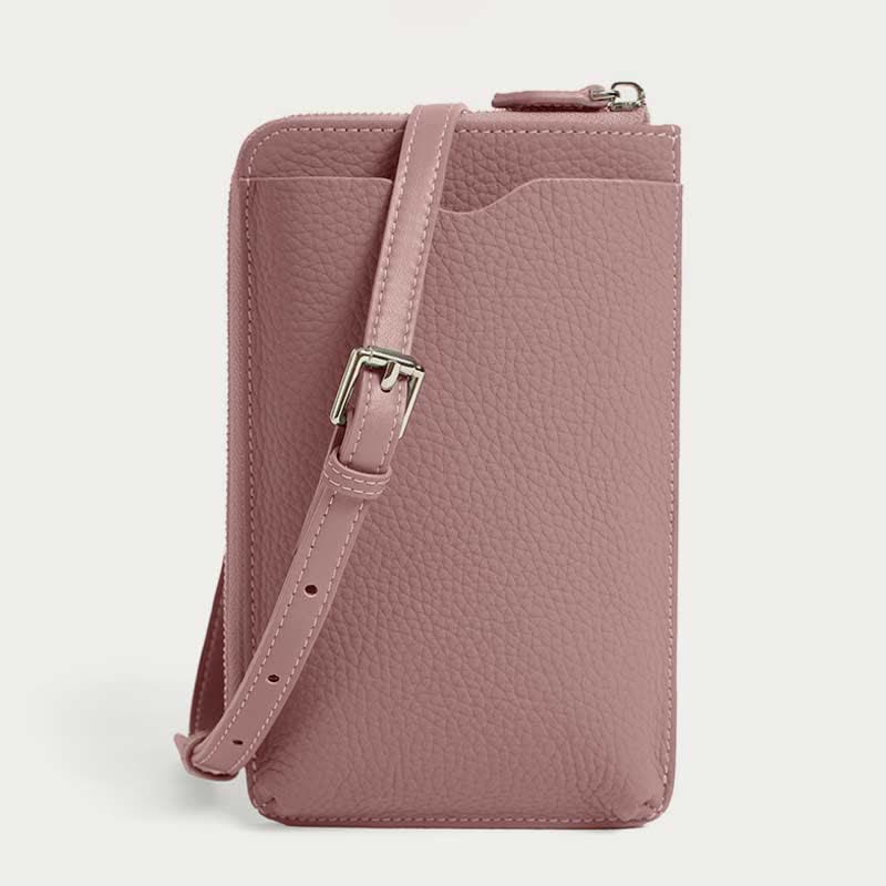 RFID Blocking Leather Phone Crossbody Wallet Bag with Adjustable Strap