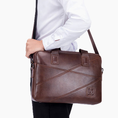 Briefcase For Men Business Solid Color Genuine Leather Crossbody Bag