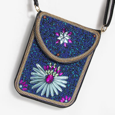 Bohemian Phone Bag Women Shell Flowers Pattern Magnetic Crossbody Bag