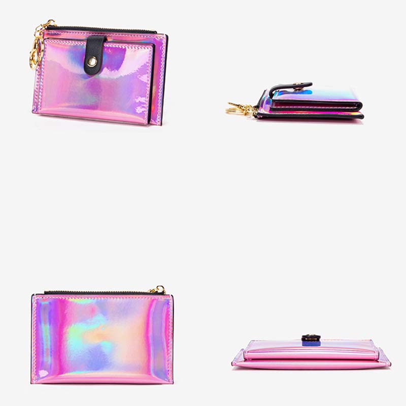 Iridescent Laser Minimalist Card Holder Coin Pouch Wallet for Women Girls