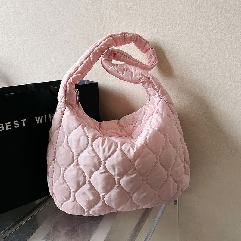 Down Nylon Tote For Winter Solid Color Diamond Crossbody Bag