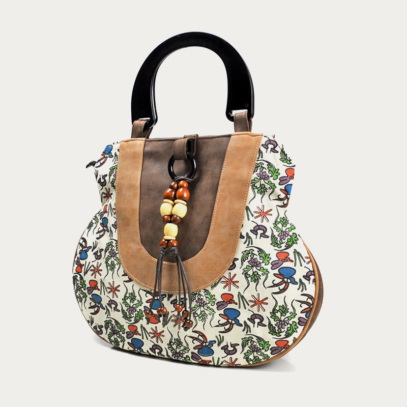 Top-Handle Bag For Women Ethnic Style Printing Canvas Handbag