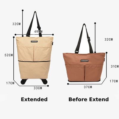 Supermarket Rolling Tote Detachable Foldable Wheels Shoulder Purse For Women