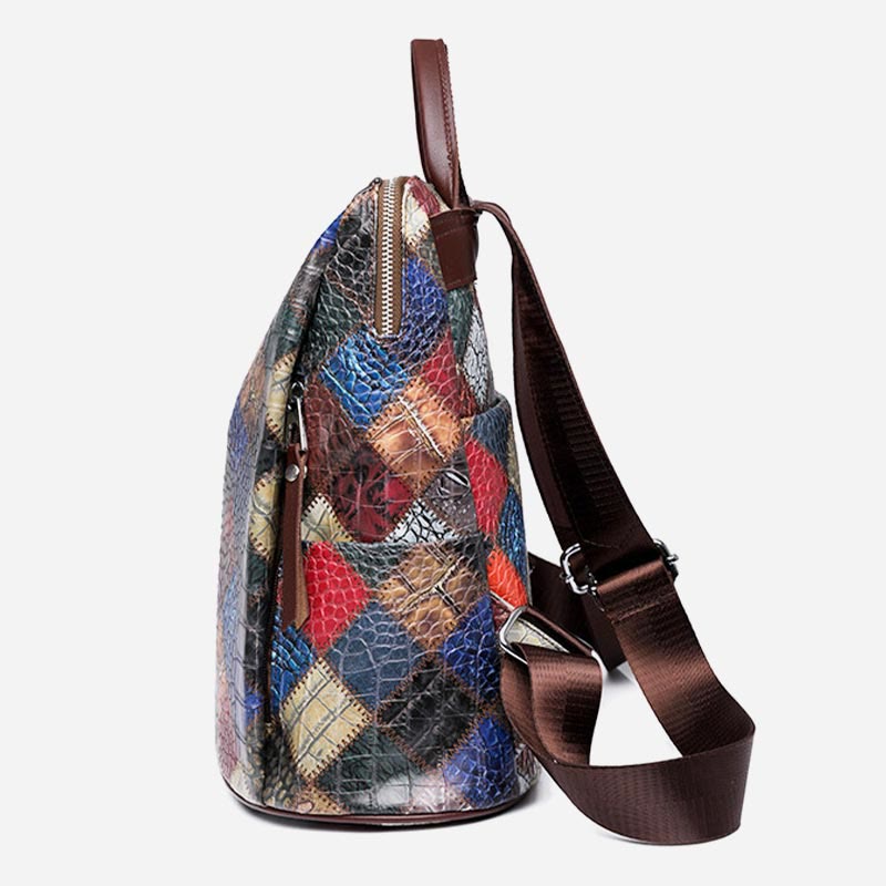 Backpack for Women Color Mosaic Simple Lattice Pattern Journey Bag