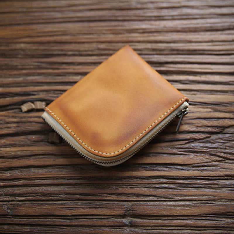 Retro Genuine Leather Coin Purse Slim Zip Change Pouch Wallet