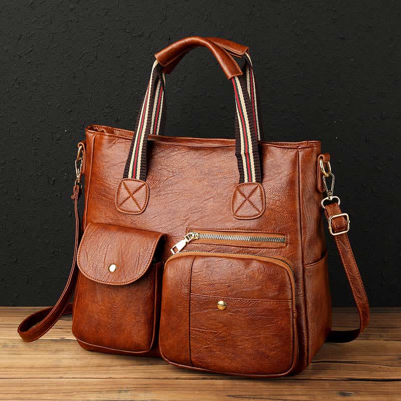 Multi-pocket Tote Bag for Women PU Leather Shoulder Bag Crossbody Handbag